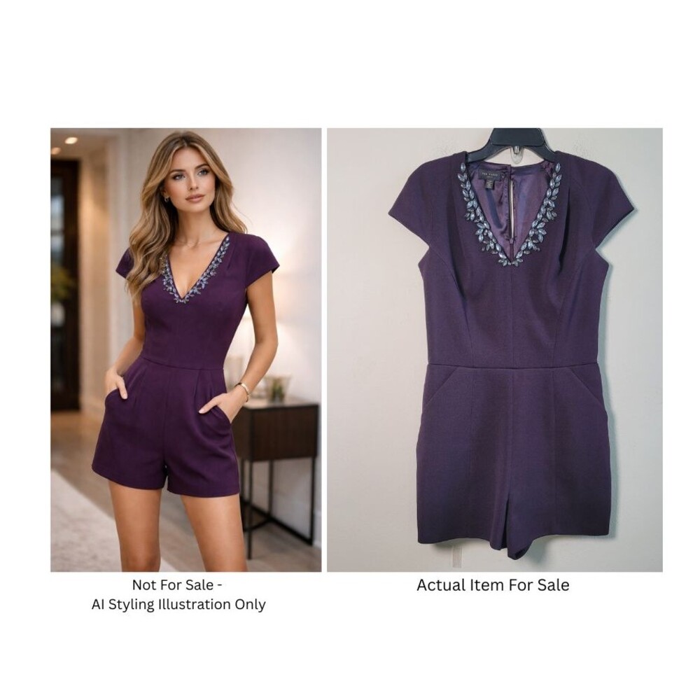 Ted Baker Nuada Romper Purple Women 2 Rhinestone Pocket Night Out Cocktail Party